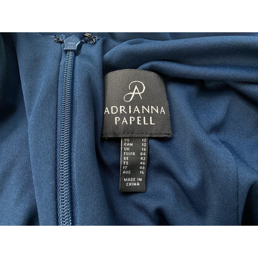 Adrianna Papell Dress Womens 12 Blue Ruched Puff Sleeve Hi Low Semi Formal Gown - Picture 10 of 13